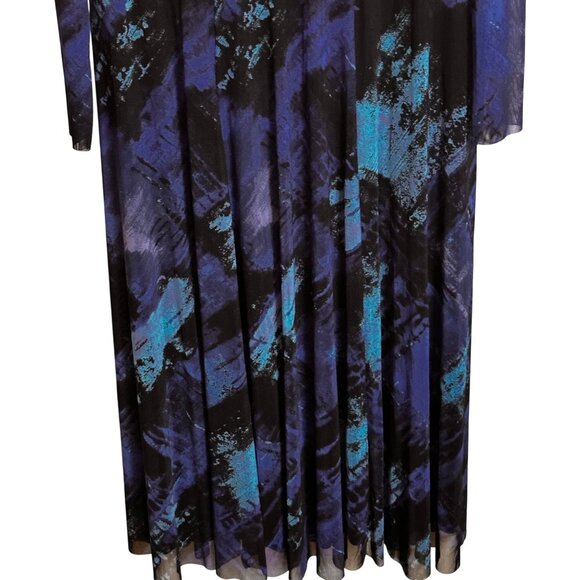 Anne Klein Large Long-Sleeve Lined Dress Abstract Print Blue Black Polyester - Picture 12 of 12